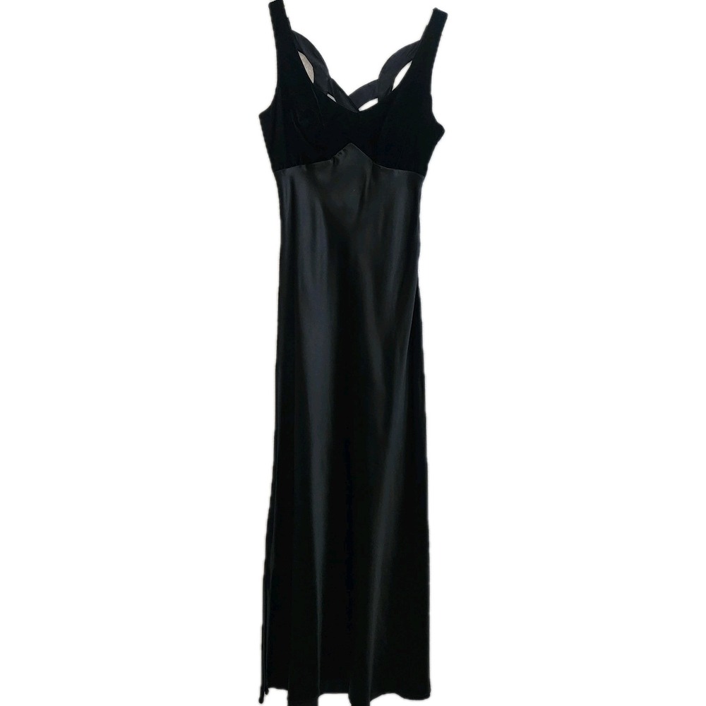 Vintage Zum Zum Prom Dress Maxi Gown 3/4 Black Velvet Goth 90s Y2K Floral Grunge